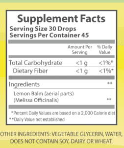 Lemon balm 2oz nutrition facts.