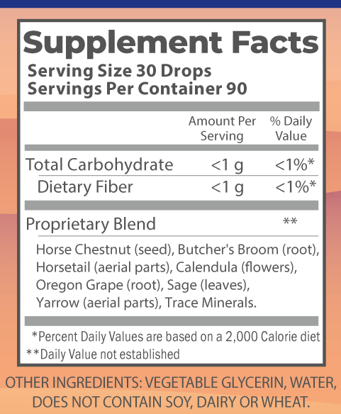 Vein Strength Formula 4oz supplement facts.