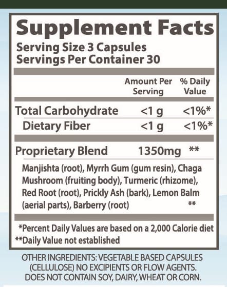 Tox Defense supplement facts.